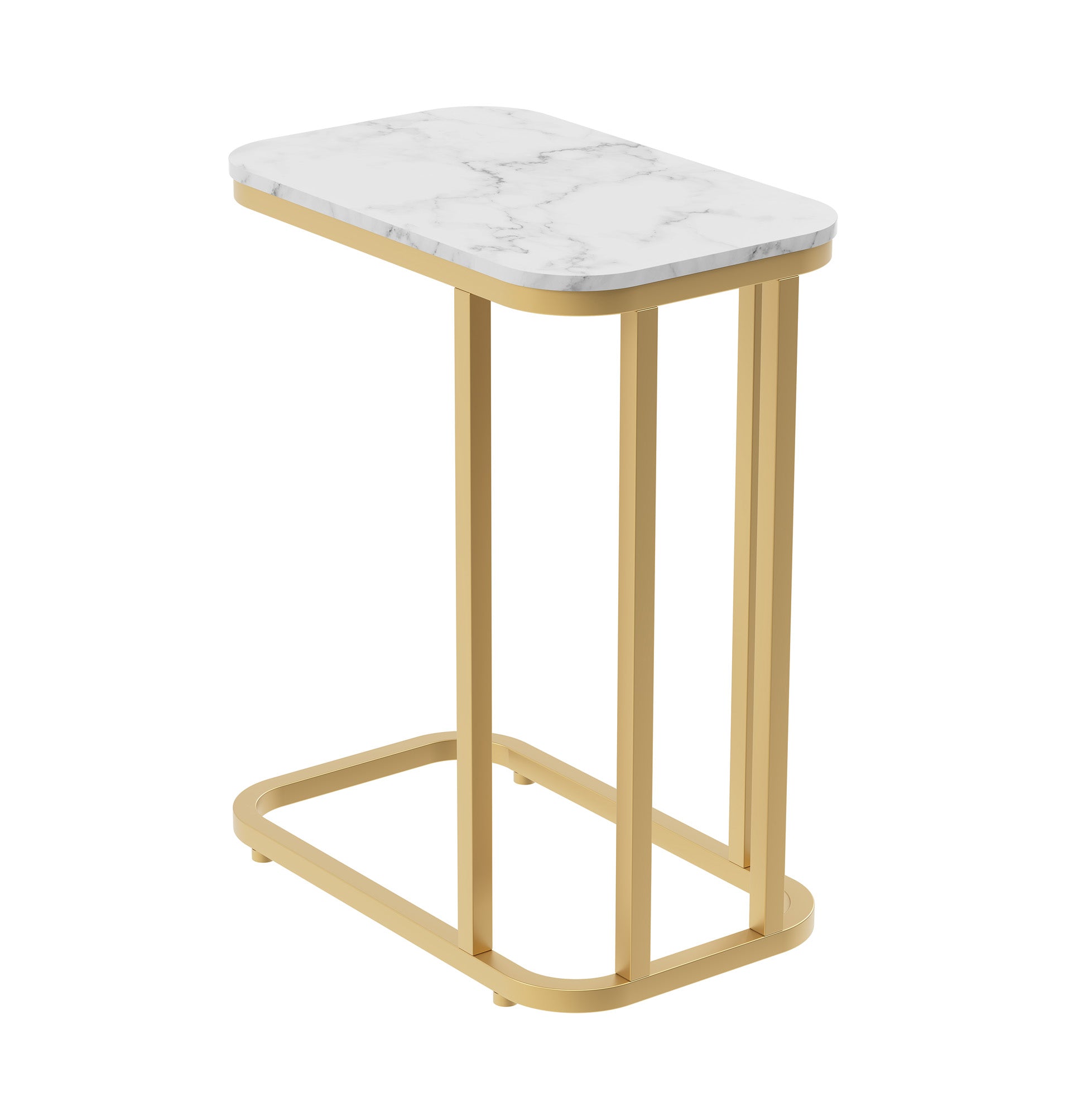 End Accent Table C-Shaped Rounded Marble Gold Metal 
