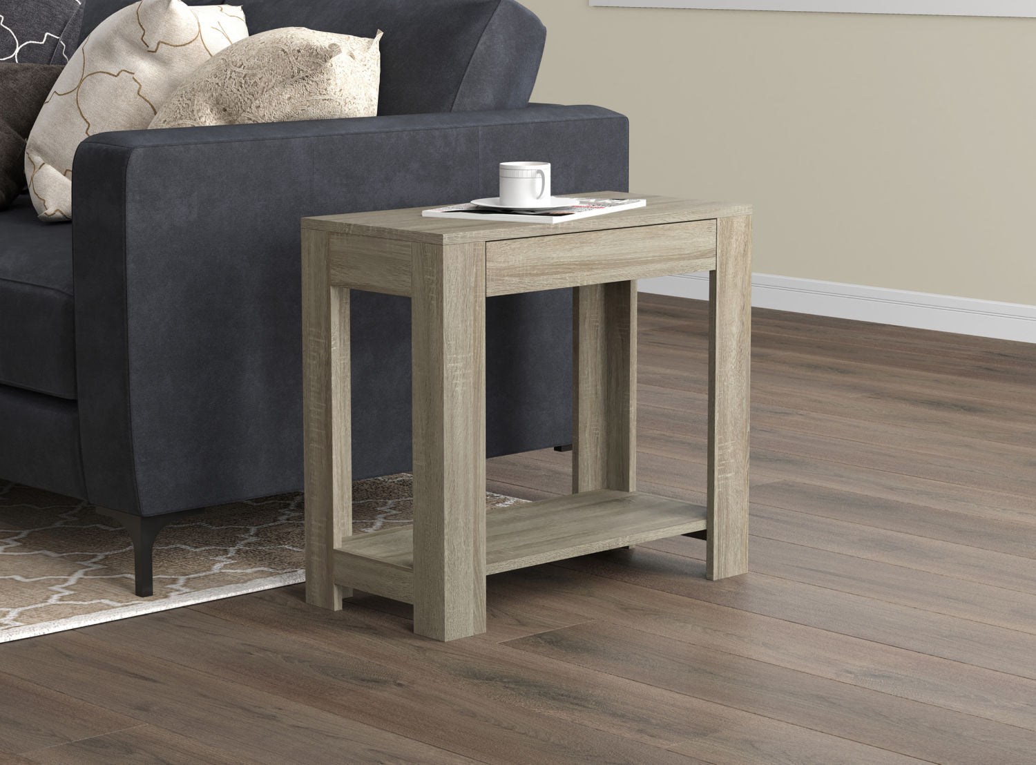 End Accent Table Dark Taupe 1 Drawer 1 Shelf