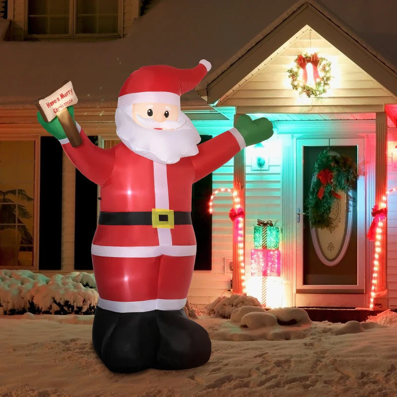 Outsunny 8ft Inflatable Christmas Santa Claus – LED Light-Up Blessings Sign, Outdoor Blow-Up Yard Display 