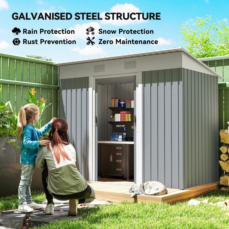 7' x 4' Outdoor Storage Shed, Metal Garden Shed with Lockable Sliding Doors and Vents, Grey
