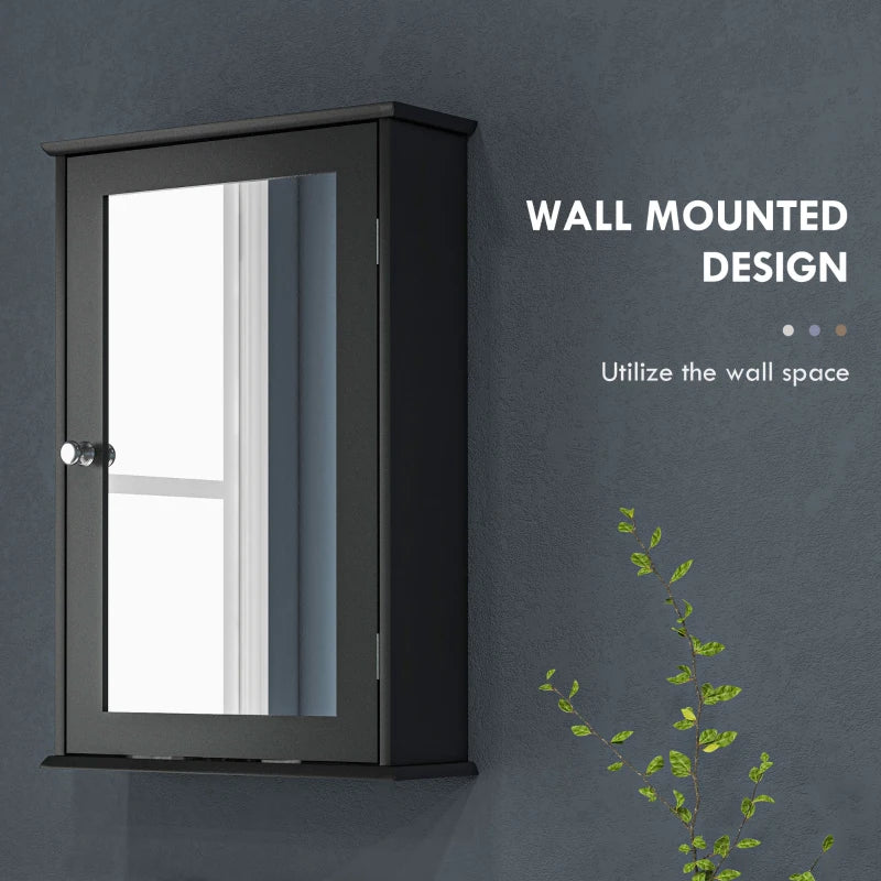 Bathroom Mirror Cabinet, Wall Mounted Medicine Cabinet with Door and Shelves, Black