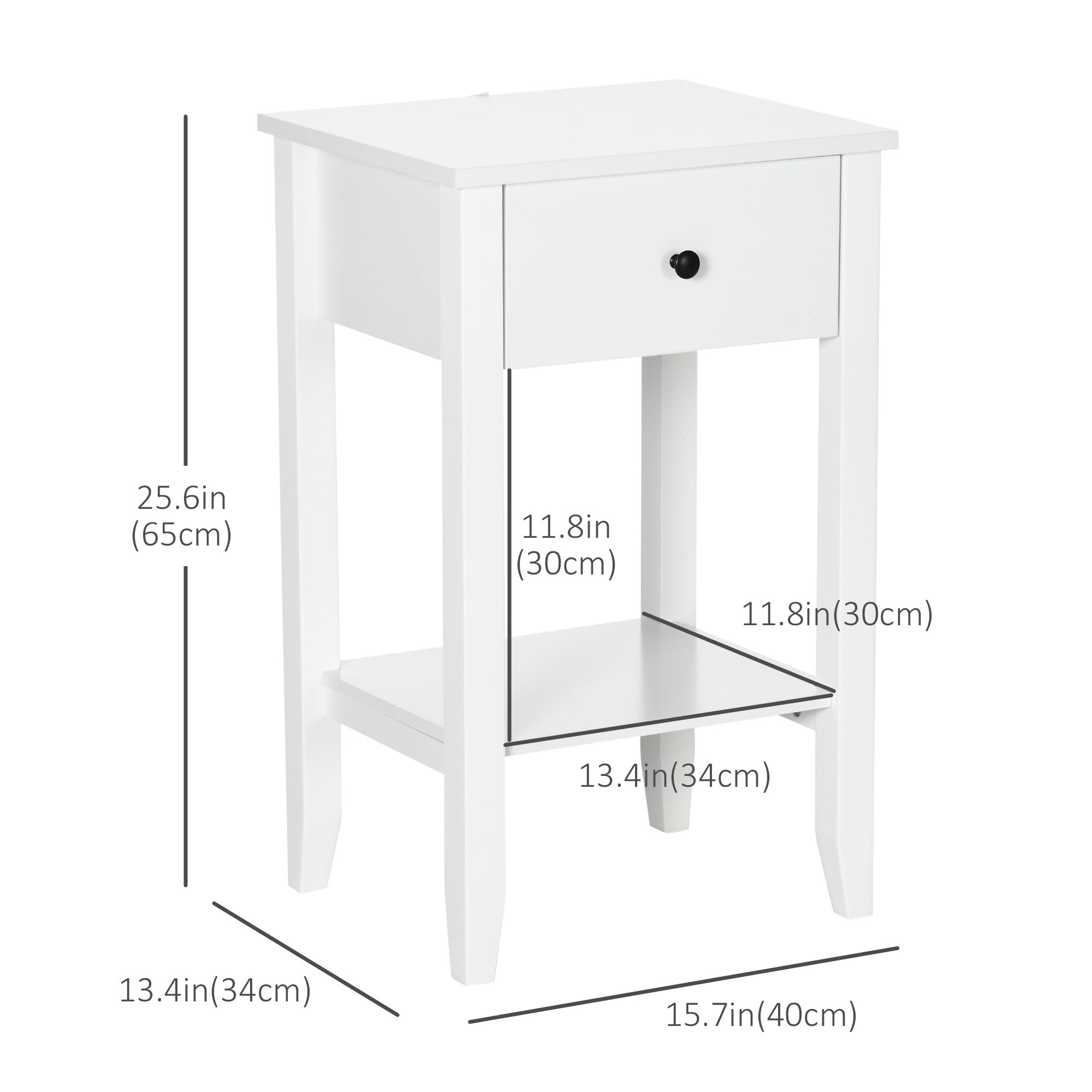 HOMCOM Contemporary 2-Tier Table: Side End Table with Drawer and Bottom Shelf for Living Room, Bedroom, Crisp White 