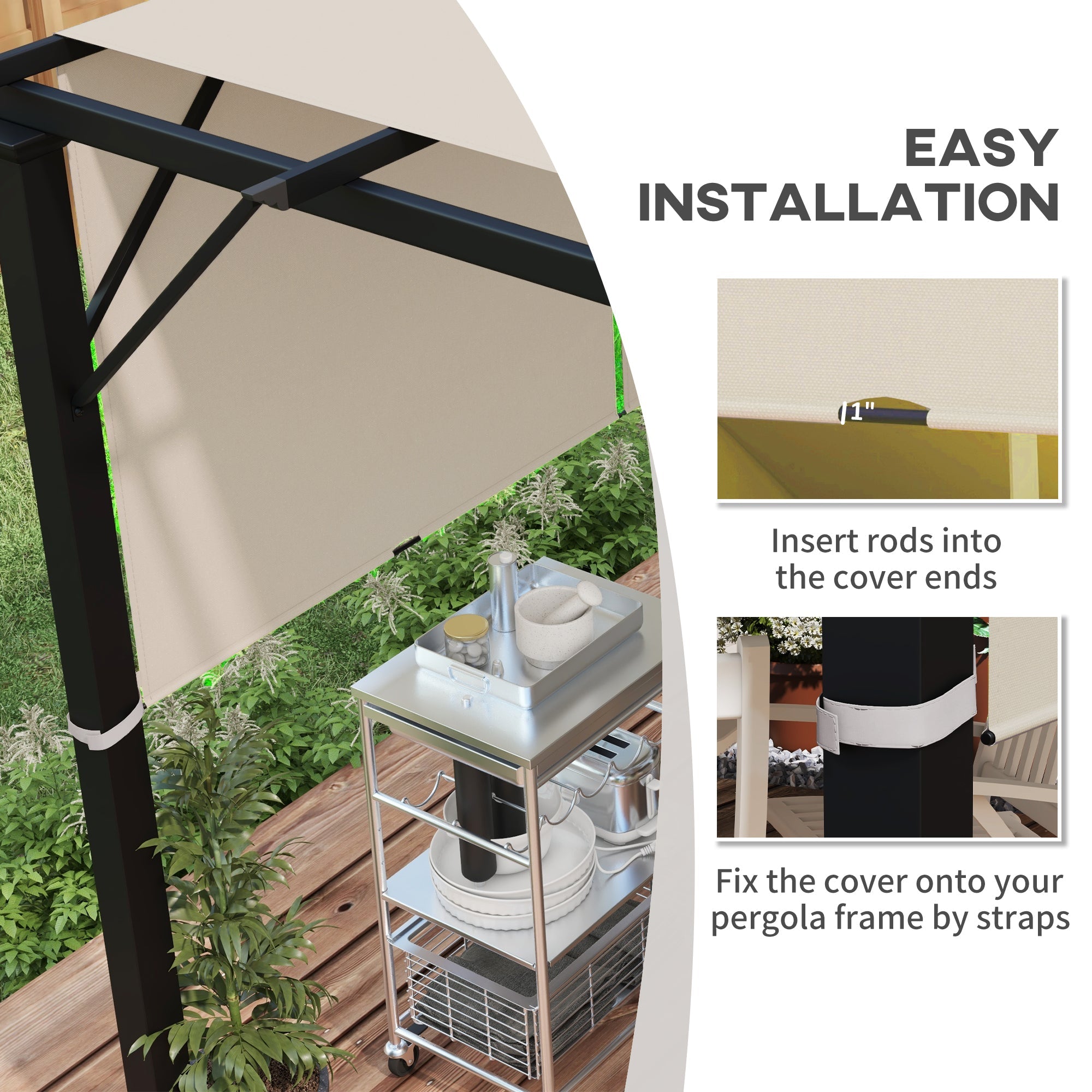 Outsunny 2 Pcs Pergola Replacement Canopy UV Protection Shade Cover for 10x10ft Pergola Khaki 