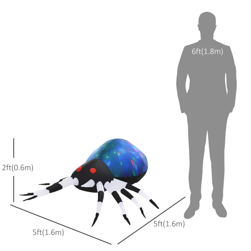 HOMCOM 5ft Long Halloween Giant Scary Spider – LED Lighted Airblown Inflatable Lawn Decoration 