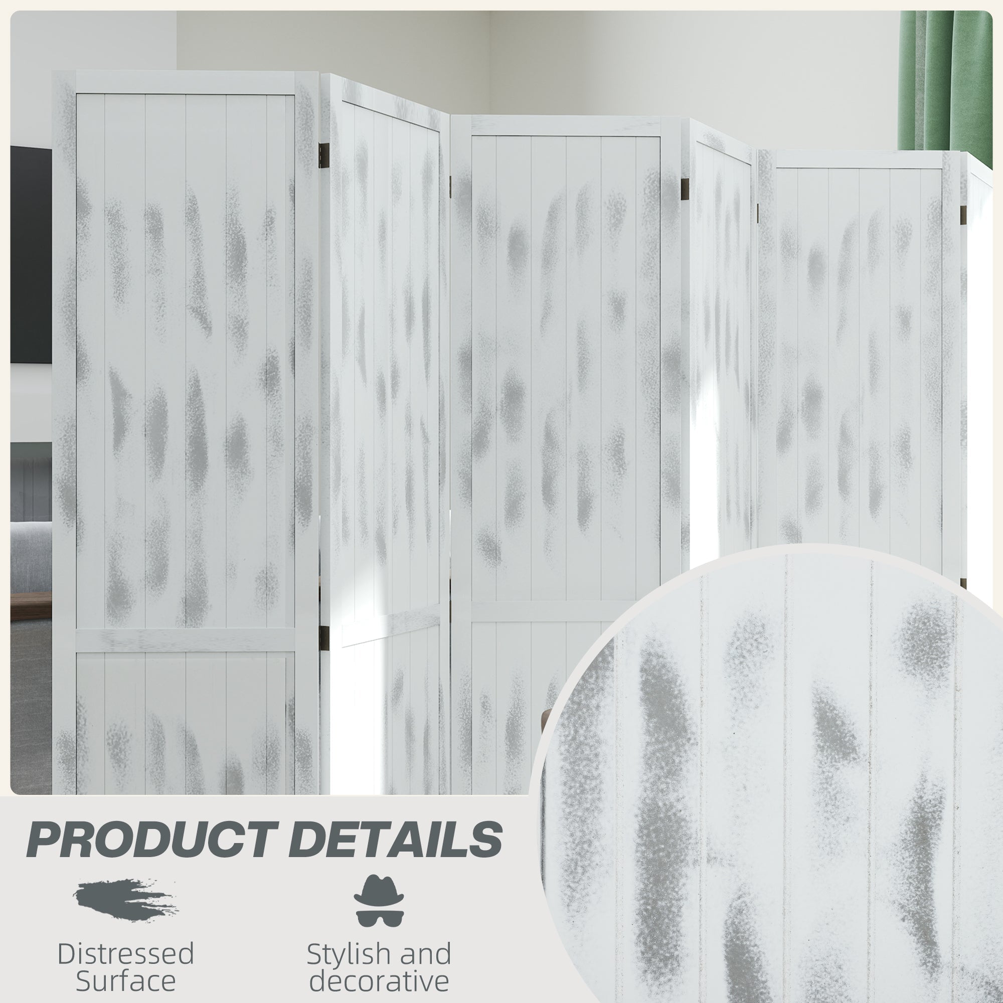 HOMCOM Screen Divider Room Divider Screen with Foldable Design for Indoor Bedroom Office 5.5' Rustic White 