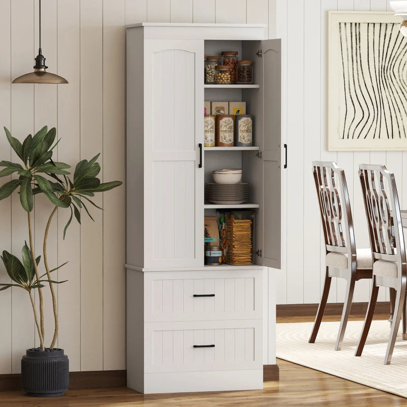 Tall Pantry Cabinet, 67" Kitchen Storage Cabinet with Adjustable Shelves and 2 Drawers for Kitchen, Dining Room, White