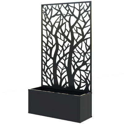 Outsunny Metal Raised Garden Bed with Privacy Panel, Freestanding or Wall Mounted Outdoor Planter Box for Garden, Patio 