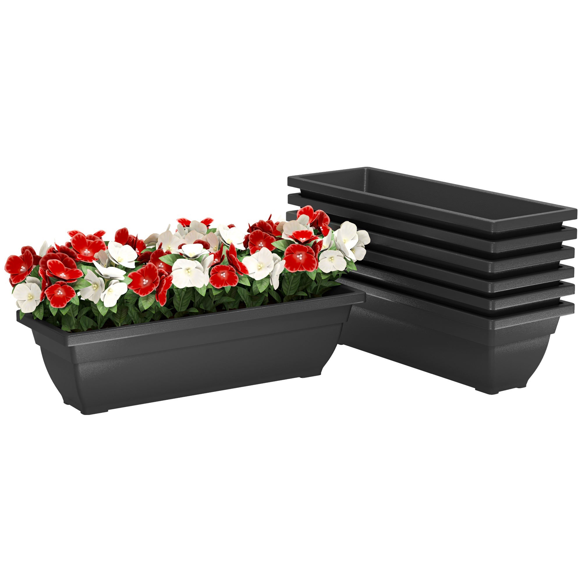 Outsunny Long Rectangular Flower Plant Pots, 7 Pack 23 Inches Window Boxes Planters for Windowsill, Garden, Black 