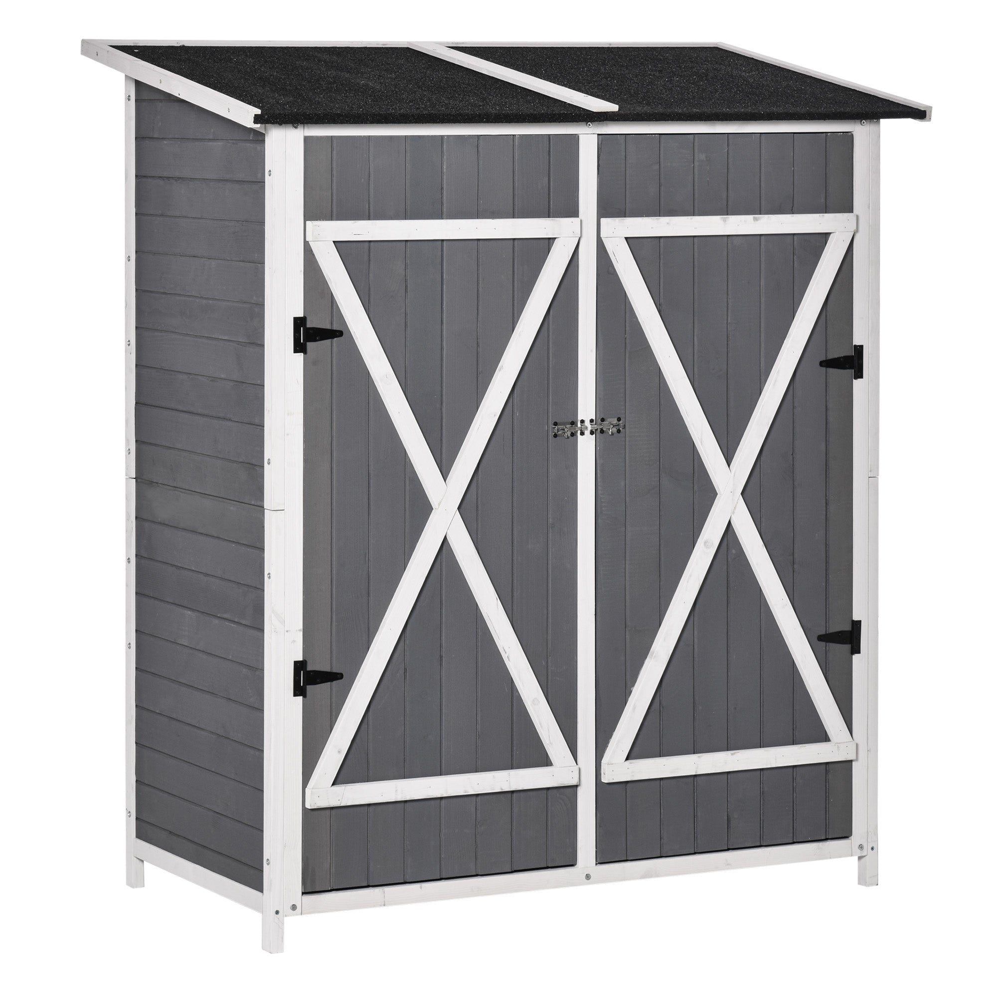 Outsunny 54.75''x29.5''x63'' Garden Storage Shed Asphalt Roof Wooden Timber Double Door Utility Storage House w/ Movable Shelf 