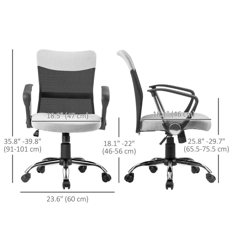 Mid Back Office Chair, Linen Adjustable Office Chair with Lumbar Back Support, Arm, Adjustable Height, Grey