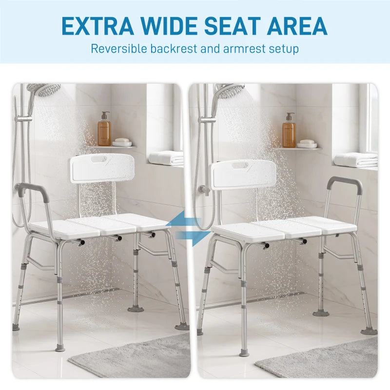 Tub Transfer Bench & Shower Chair with Adjustable Height, Armrest & Backrest – White
