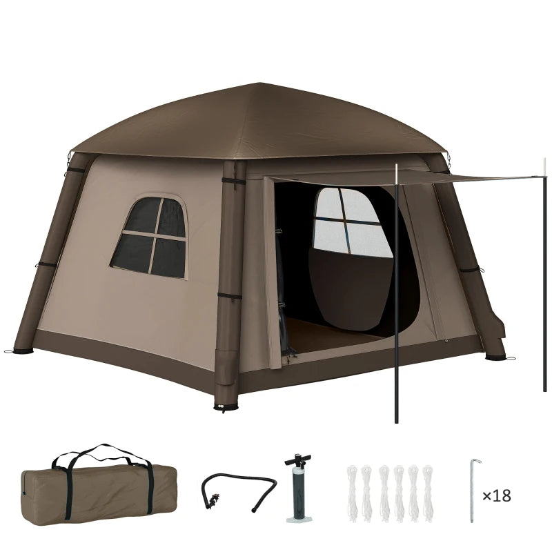 Inflatable Camping Tent, 1-2 Person Glamping Tent with Hand Pump, Blow Up Tent with Doors, Carry Bag, Khaki and Brown