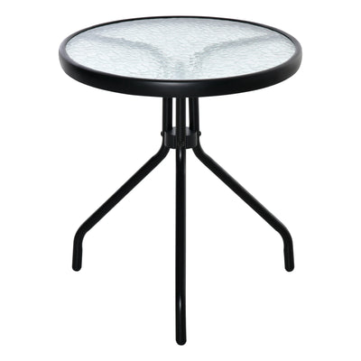 Outsunny Round Outdoor End Table 20" Patio Side Table Tempered Glass Top for Garden Balcony Poolside Black 
