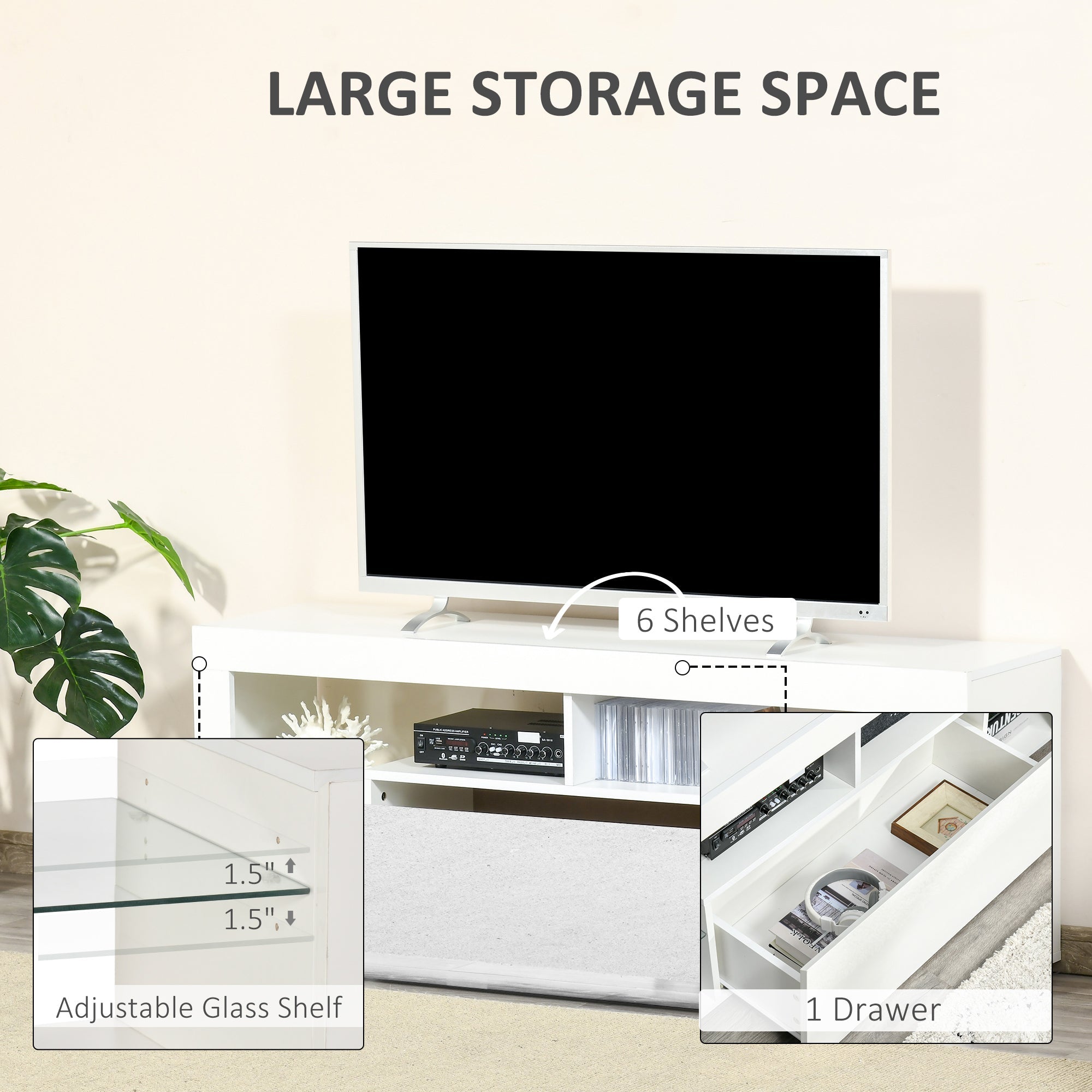 HOMCOM LED TV Stand: 55-Inch High Gloss, Remote Control, Storage, Entertainment Unit, Media Console 