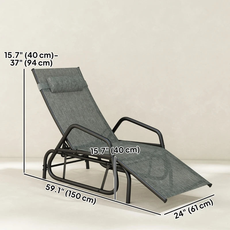 Outdoor Glider Lounge Chair, 3-Position Adjustable Tanning Chair Recliner with Headrest for Garden, Yard, Pool, Grey