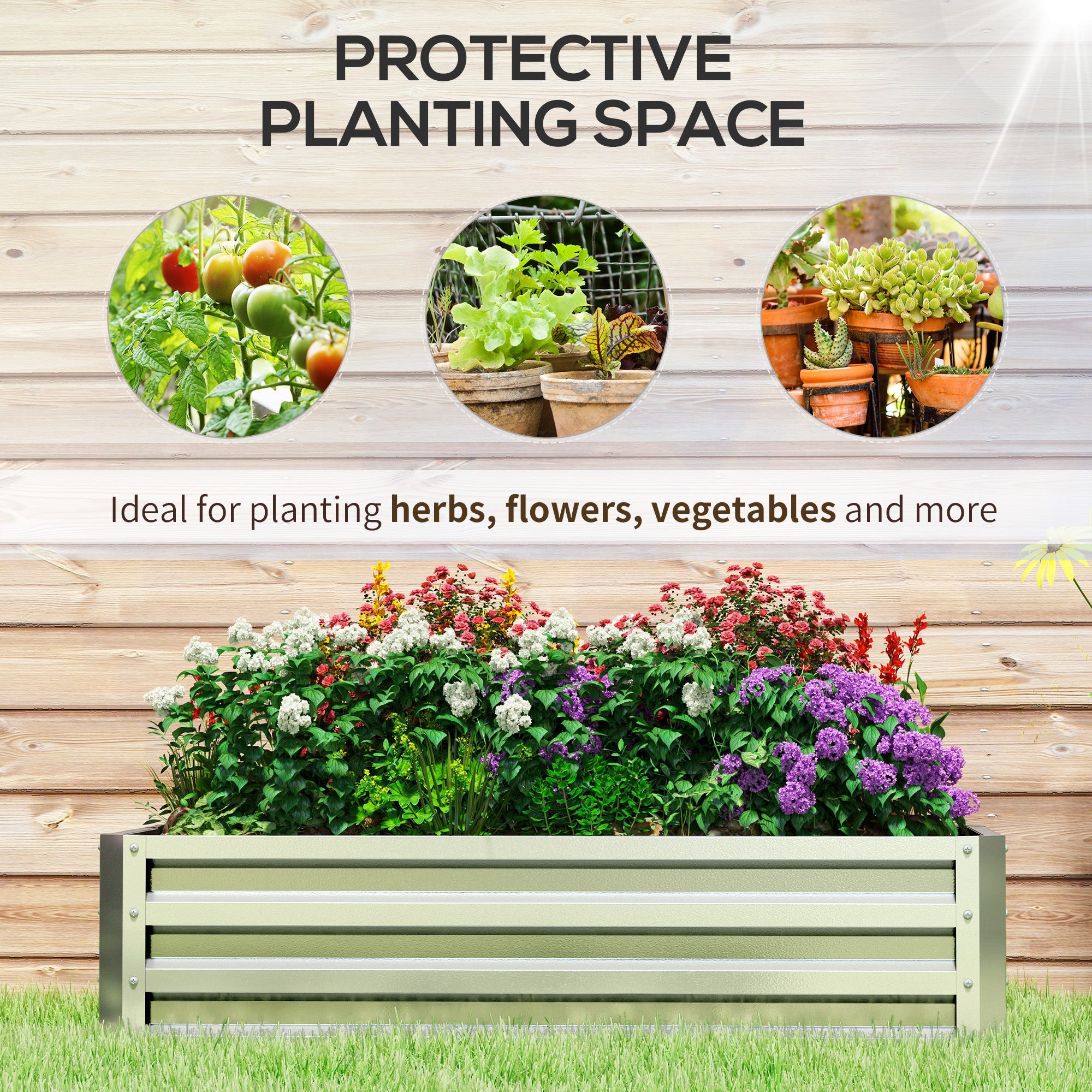 Outsunny Galvanized Raised Garden Bed, Outdoor Planter Box for Vegetables, Flowers, Herbs, 4' x 2' x 1', Silver 