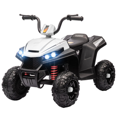 Qaba 12V Kids ATV with Four Wheels Spring Suspension, Forward & Backward, LED Light, MP3, Music, White 
