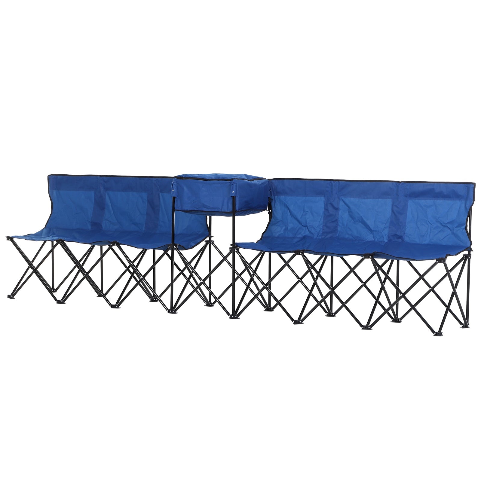 Outsunny 6 Seat Sport Bench Camp Seat Crowd Folding Portable Cooler Bag w/ Carrying Case Blue 