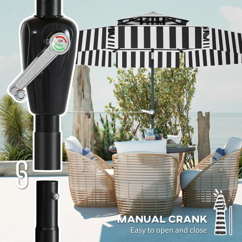 8.6 ft Patio Umbrella, UPF 30+ Outdoor Market Table Umbrella Parasol with 2-Tier Vent, Crank, 8 Ribs, Tilt, Black