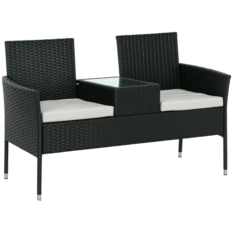 Patio Furniture w/ Mid-Table PE Rattan Loveseat w/ Cushion, Light Grey