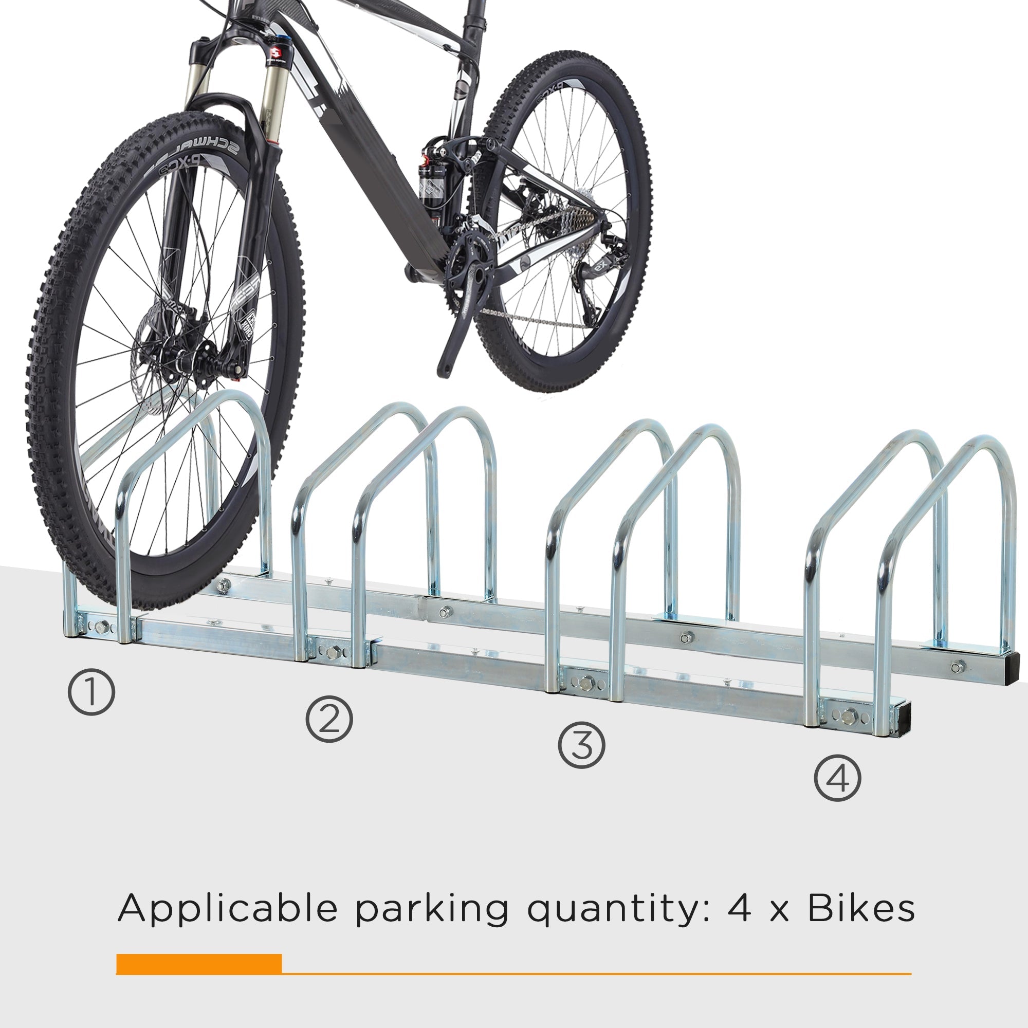 Soozier 4-Bike Bicycle Floor Parking Rack Cycling Storage Stand Garage Organizer for Indoor and Outdoor Use Silver 
