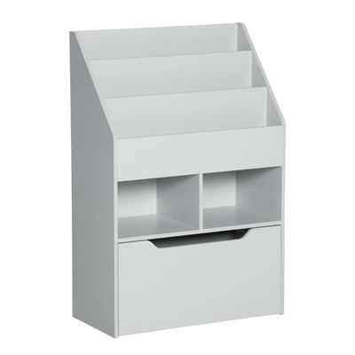 HOMCOM Kids Bookcase Multi Shelf Rack Organizer Storage Drawer Reading Nook Classroom Bedroom Playroom Grey 