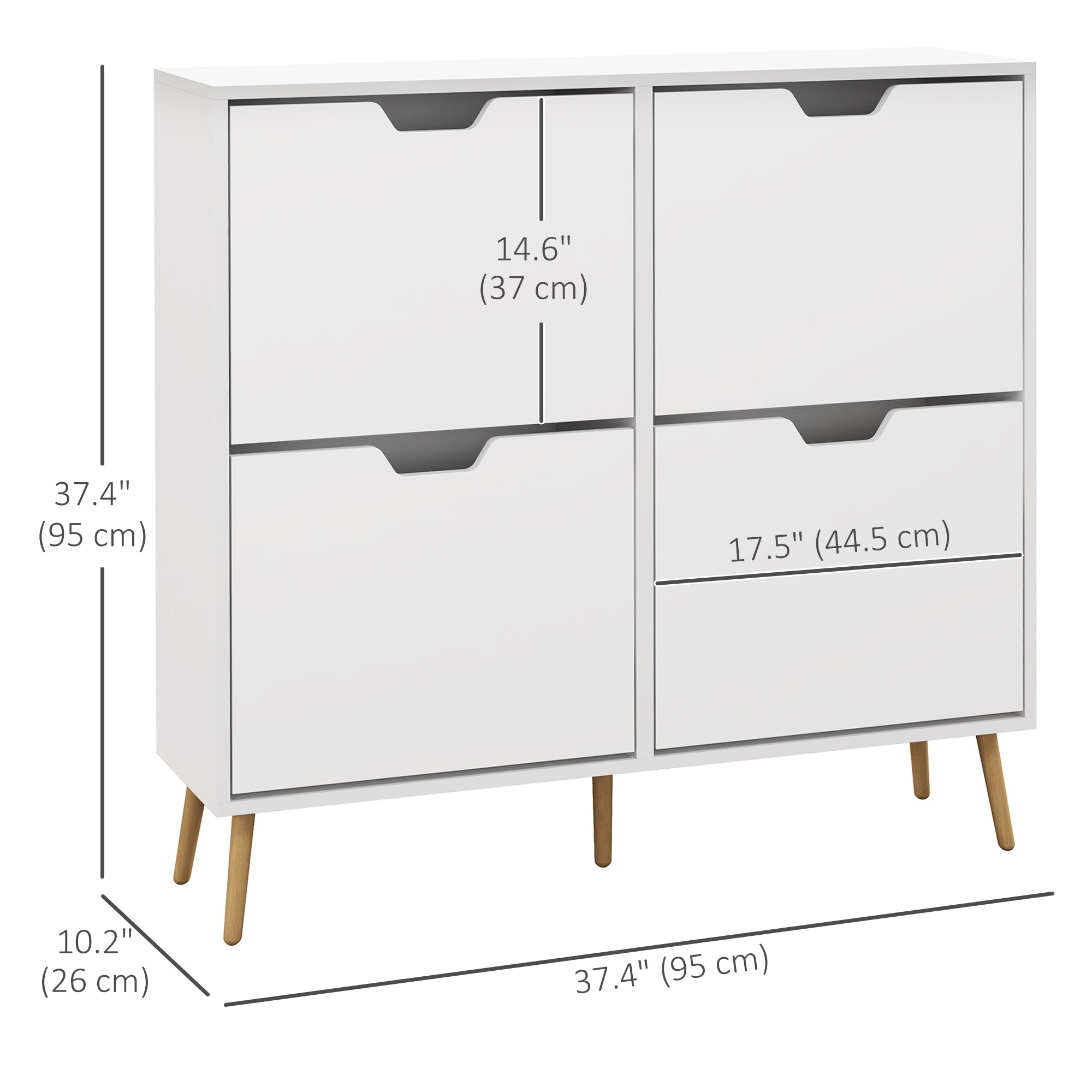 HOMCOM Shoe Storage Cabinet 4 Flip Drawers Adjustable Shelf Shoe Organizer 16 Pairs White Space Saving 