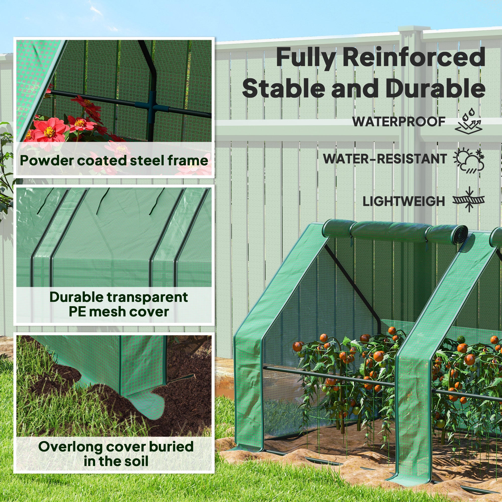 Outsunny Portable Mini Greenhouse Tunnel Growing Tent Plants Flower Warm House w/ Zippered Roll-up Doors, Green 