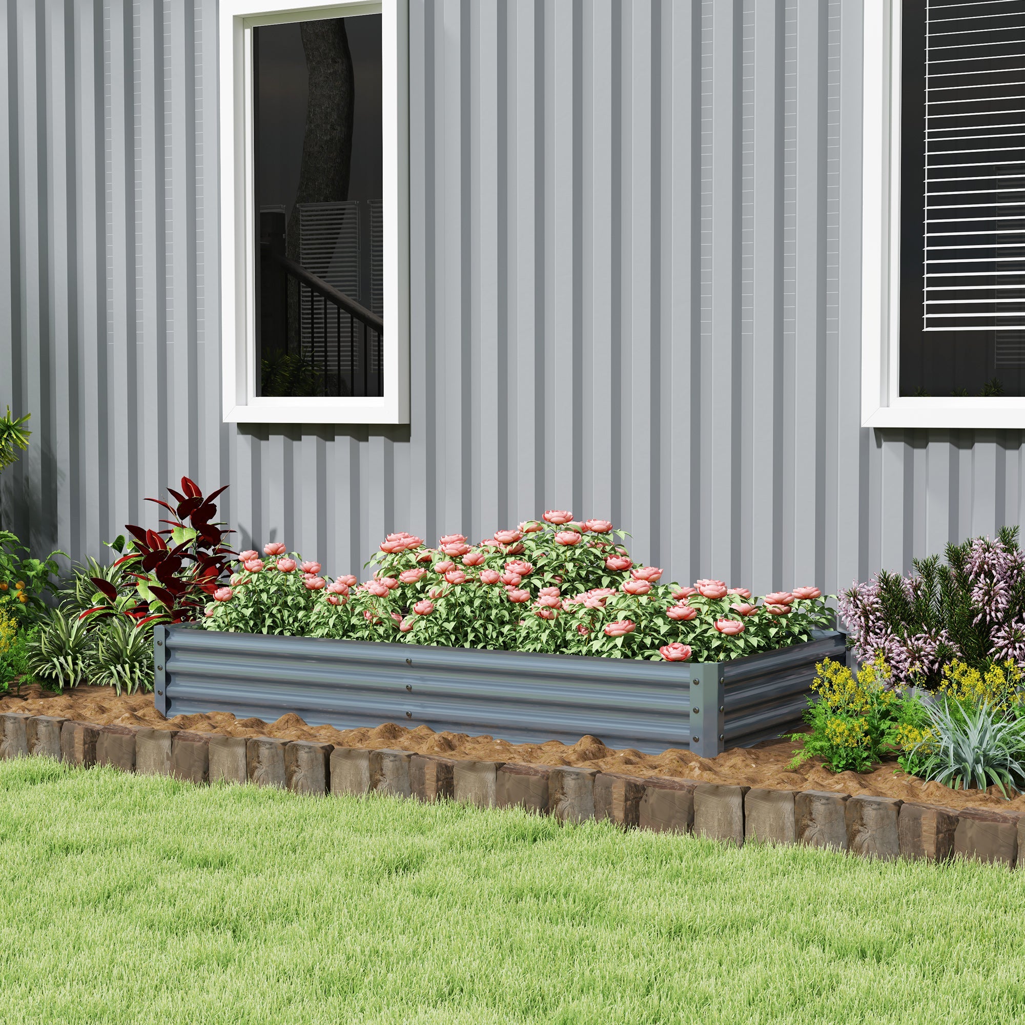 Outsunny 6 x 3 x 1ft Galvanized Raised Garden Bed, Reinforced Outdoor Planter Box with Open Bottom, Silver 