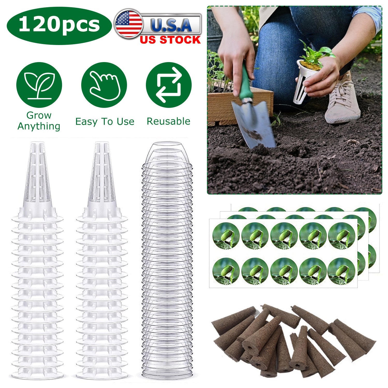 120Pcs Seed Pod Kit Hydroponic Garden Growing Containers Grow Anything Kit with 30Pcs Baskets 30Pcs Lids 30Pcs Sponged 30Pcs Stickers