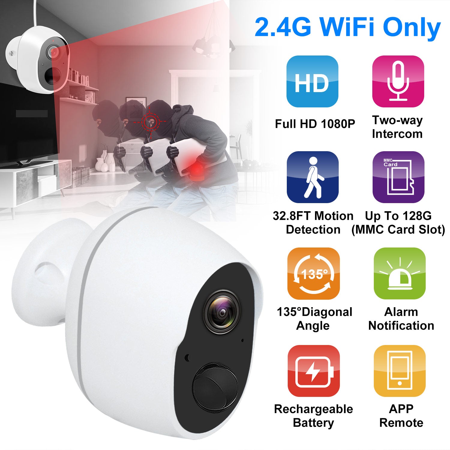 1080P WiFi IP Camera PIR Motion Detection IR Night Vision Camcorder IP66 Waterproof Security Surveillance Camera App Cloud Available for Indoor Outdoo