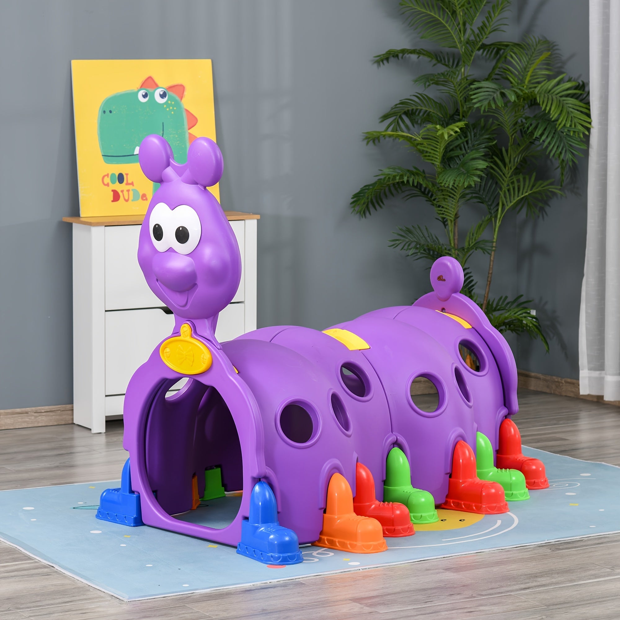 Qaba Caterpillar Tunnels For To Crawl Through Climbing Toy Indoor & Outdoor Play Structure, Purple 