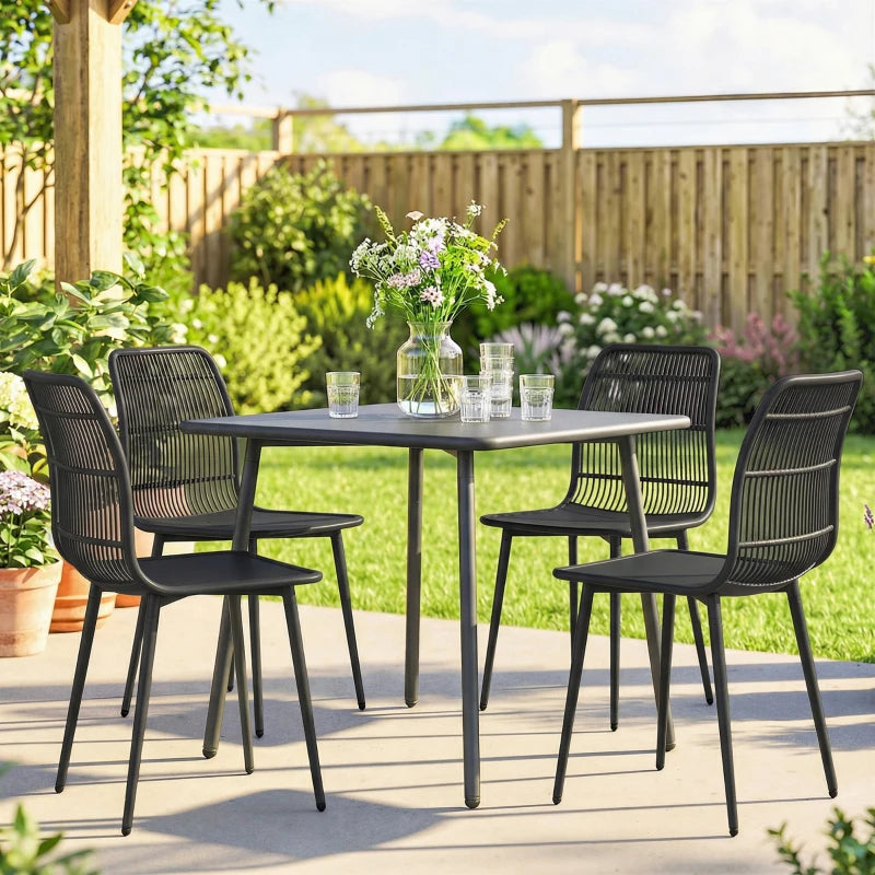 Outdoor Dining Chairs Set of 4, Patio Chairs with Slotted Backrest, Black