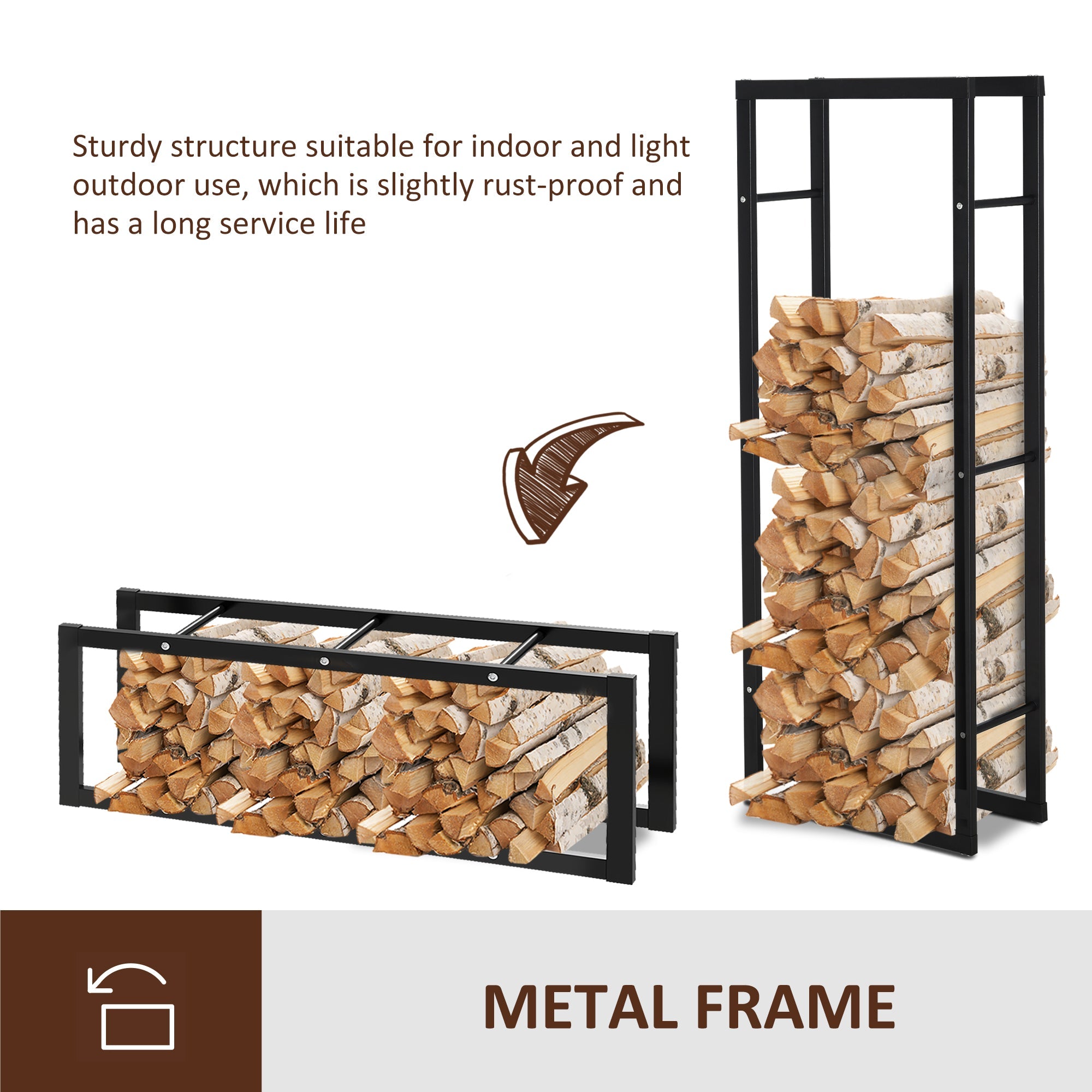 HOMCOM Firewood Rack Log Holder Fireplace Storage Rack with Handles and 220 lbs. Weight Capacity, 23.6" x 9.8" x 59.1", Black 