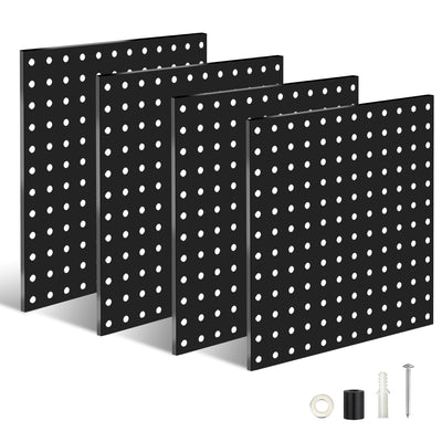 4 Packs Metal Pegboards Black Peg Boards Wall Organizer Panel Board Storage Hanger Tool with 1” Spacing 1/4” Hole for Office Garage Basement Craft Roo 