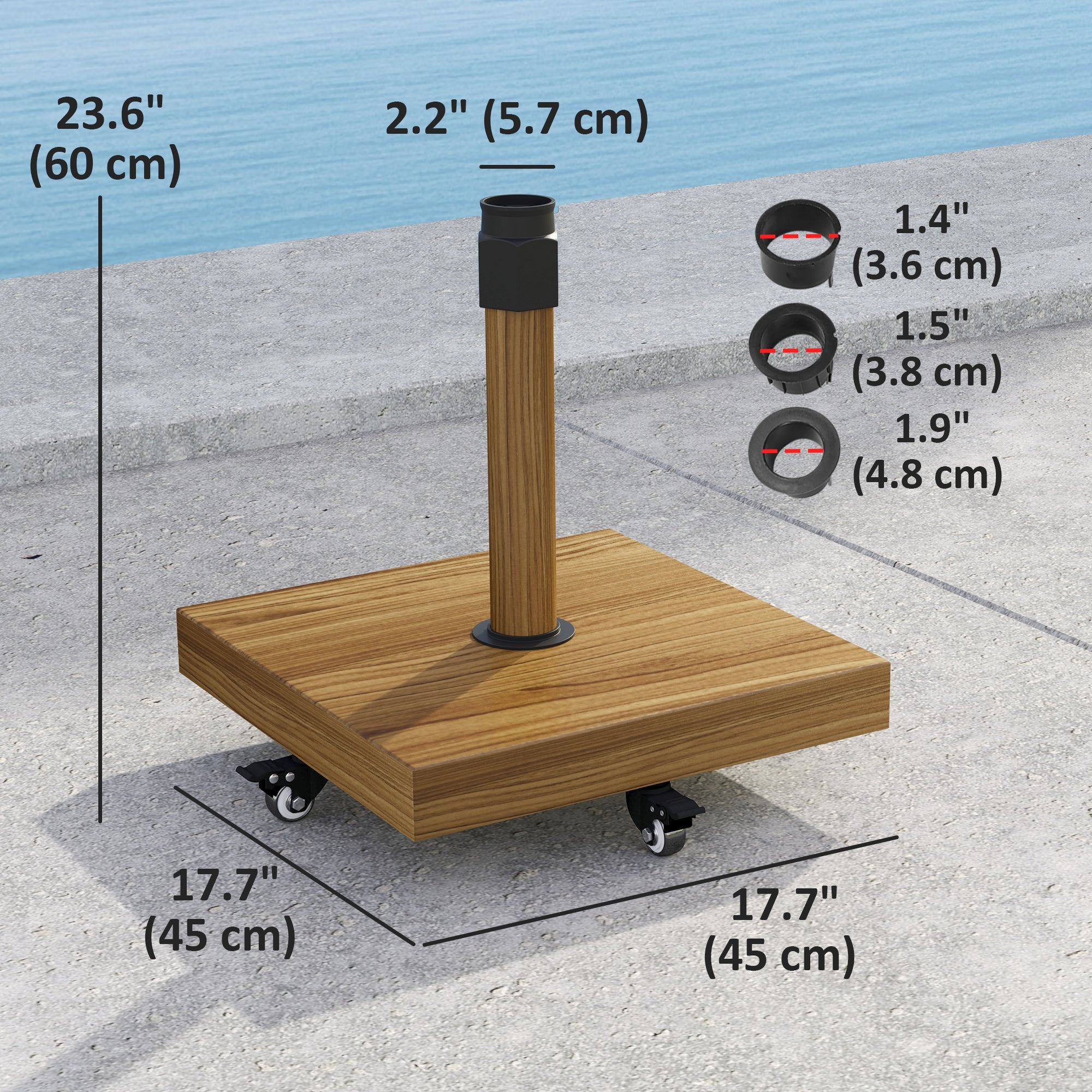 Outsunny Patio Umbrella Base Holder, Outdoor Umbrella Stand with Wheels, Heavy Duty Patio Umbrella Stand Base for Garden, Poolside, Nature Wood 