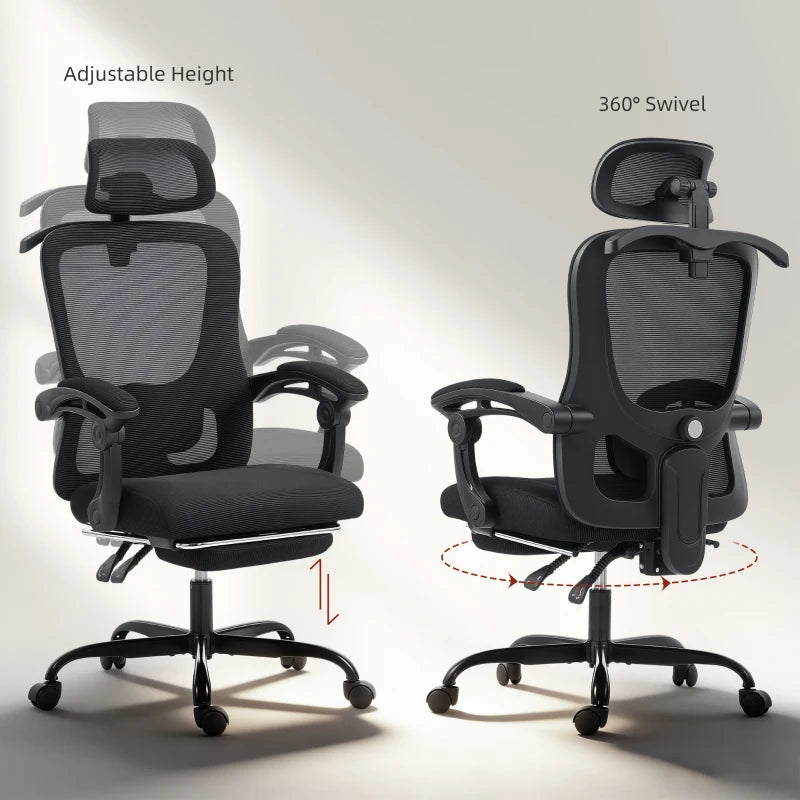 Office Chair, Ergonomic Mesh Computer Desk Chair with Adjustable Headrest, Lumbar Support, Black