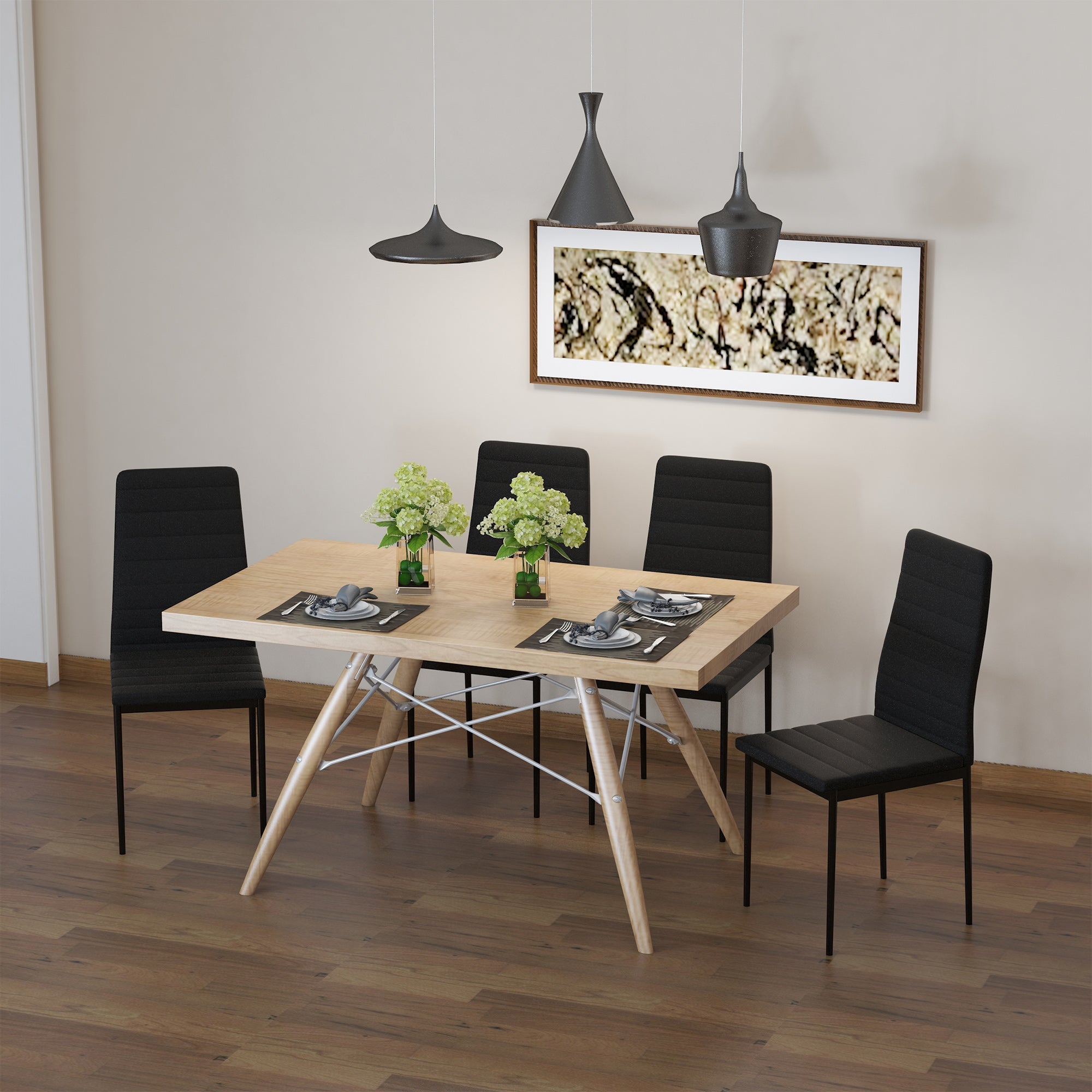 HOMCOM Set of 4 Dining Chairs High Back PU Leather Metal Legs Modern Kitchen Seating Black 