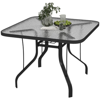 Outsunny Tempered Glass Square Patio Dining Table w/ 2.1" Umbrella Hole for Garden, Balcony, Backyard, 38" x 38" x 28" 