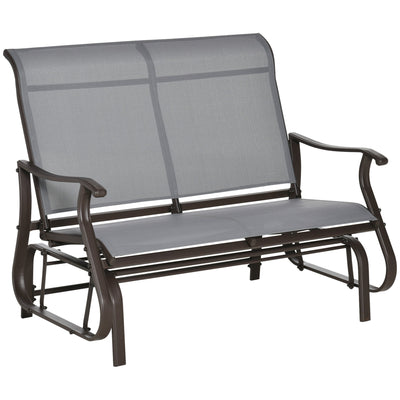 Outsunny Patio Glider Rocking Chair Double Seat Outdoor Light Grey Steel Frame Mesh Backrest Garden Furniture 
