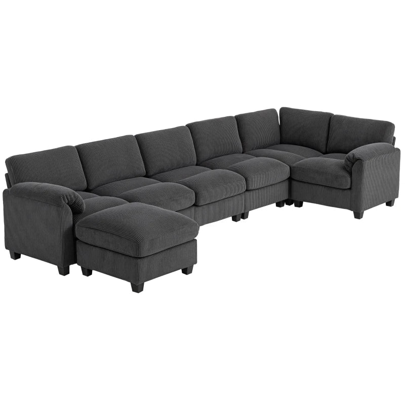 Modular Sectional Sofa, Oversized U-Shaped Couch with Spring Cushion, Corduroy Sofa for Living Room, Charcoal Grey