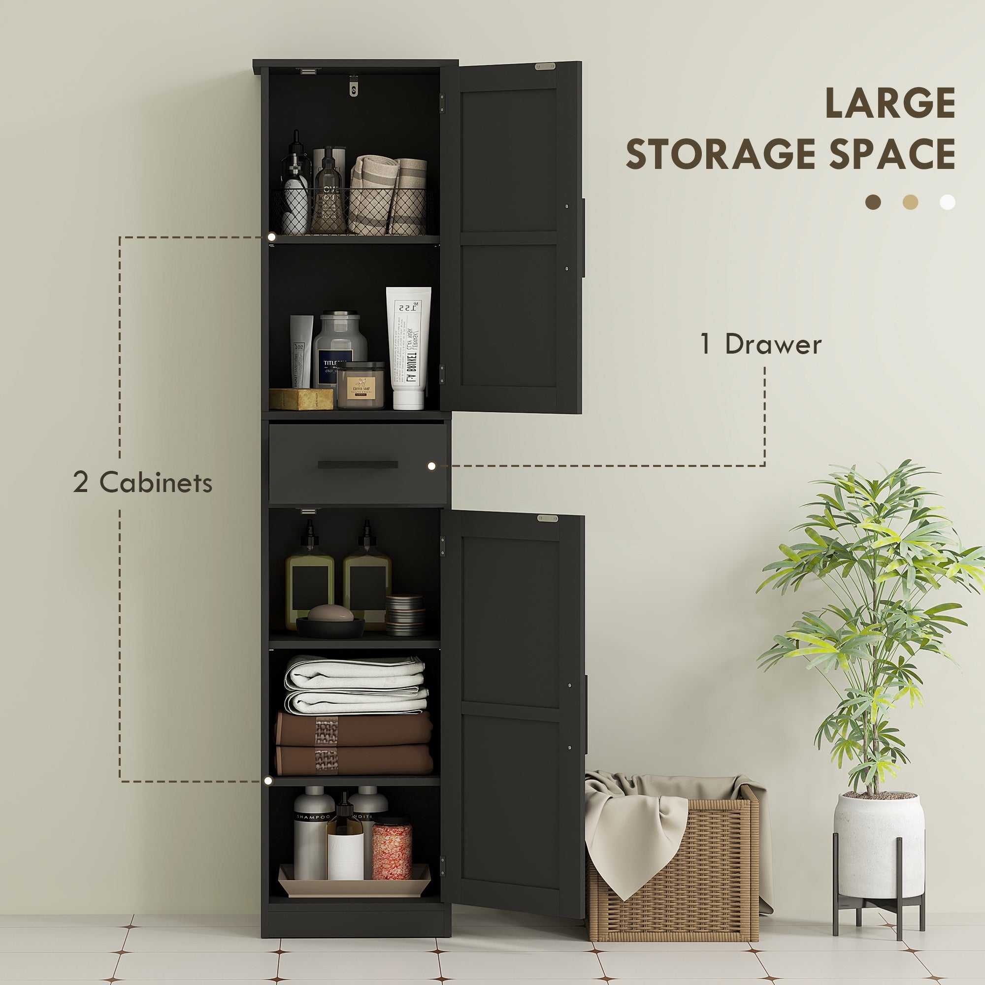 67" Tall Bathroom Storage Cabinet Narrow Bathroom Cabinet Black 