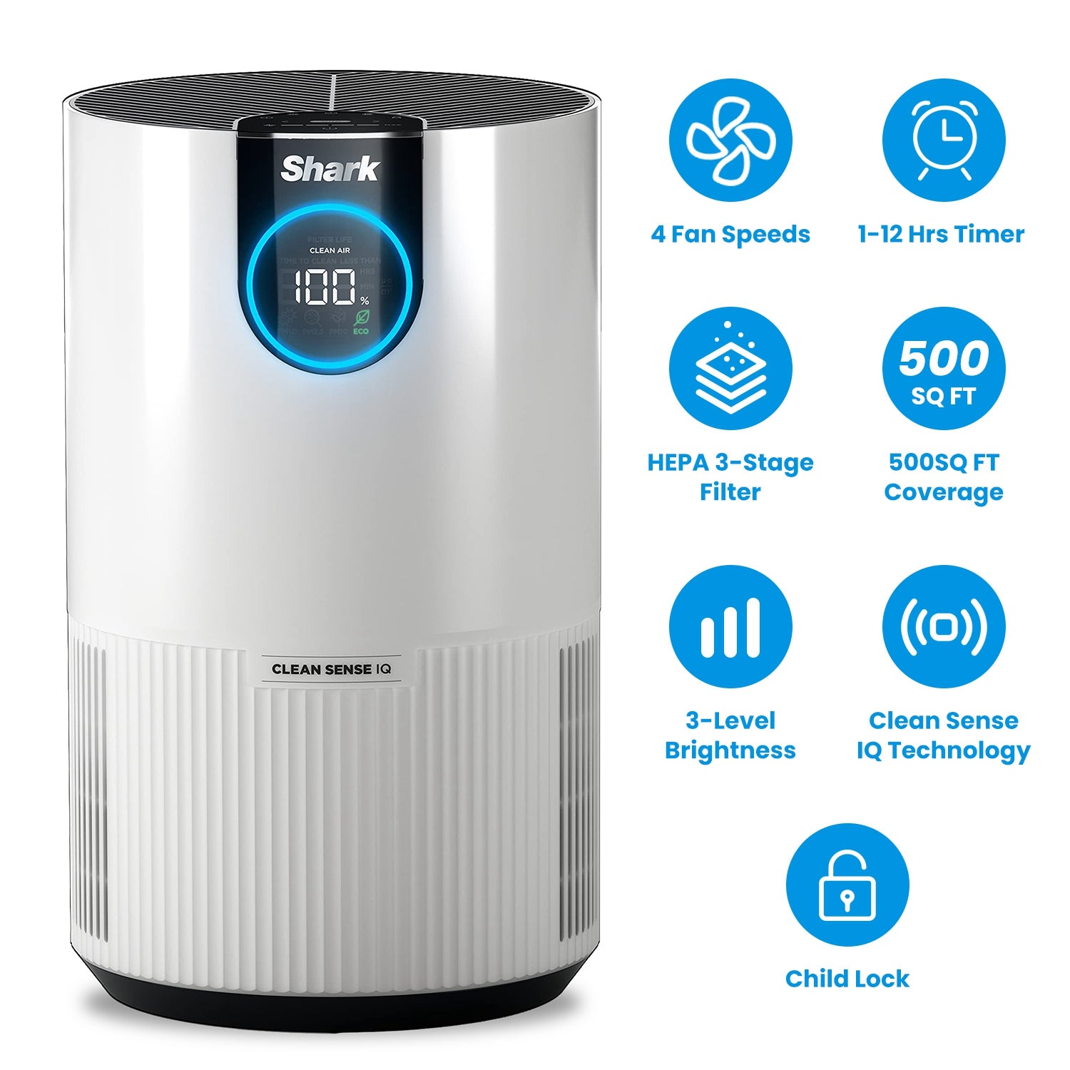 Shark HP102 Air Purifier with True HEPA Air Filter Covers Up To 500sq ft with 4 Fan Speeds Auto Modes Removes Smoke Dust Allergens Pollutants 