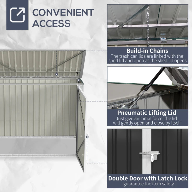 Outdoor Trash Can Shed with Double Door and Vents Outdoor Garden Storage for 2 Trash Cans, Dark Grey