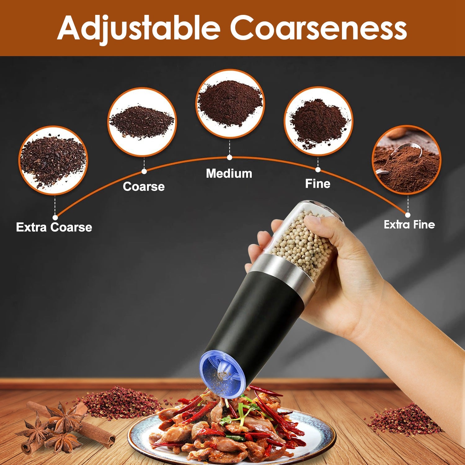 2Pcs Gravity Sensing Salt and Pepper Grinder Automatic Electric Salt Mill Grinder With Built-in LED Lights Adjustable Coarseness One Hand Operation Ba 