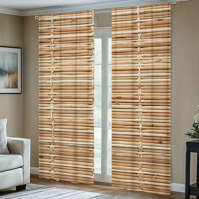 2-Piece Bamboo Stem Print Doorway Curtains – Contemporary Knit Polyester, Machine Washable, Pole Bag Design for Bedroom, Kitchen, Living Room, or Office (Pole Not Included) 