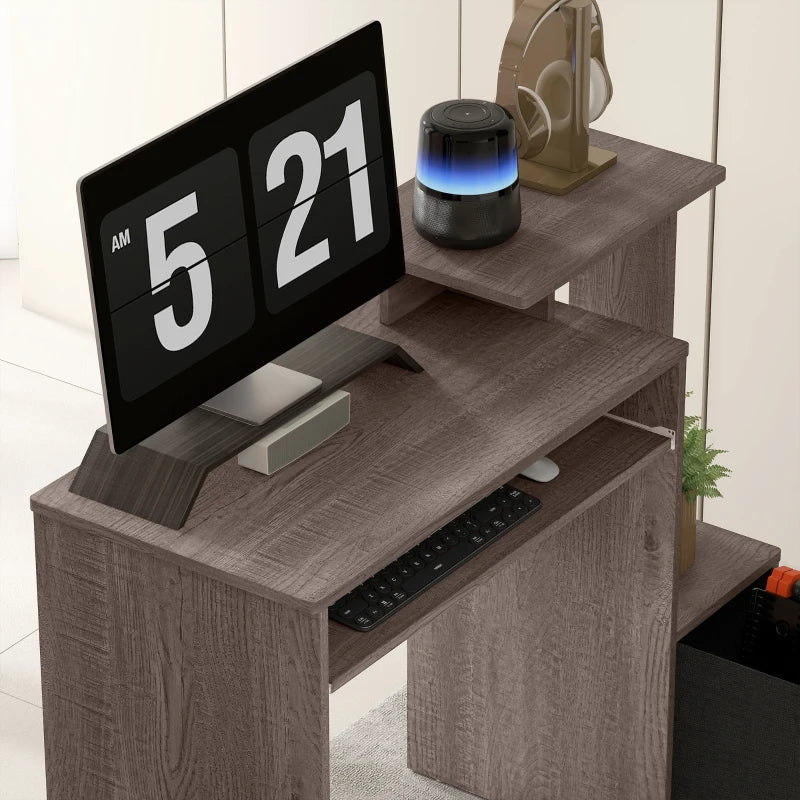 Computer Desk with Sliding Keyboard Tray Storage Drawer Shelf Home Office Workstation Grey