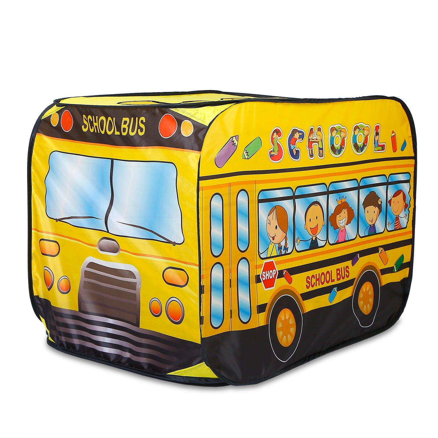 Kids Play Tent Foldable Pop Up School Bus Tent Portable Children Baby Play House W/ Carry Bag For Indoor Outdoor Use 