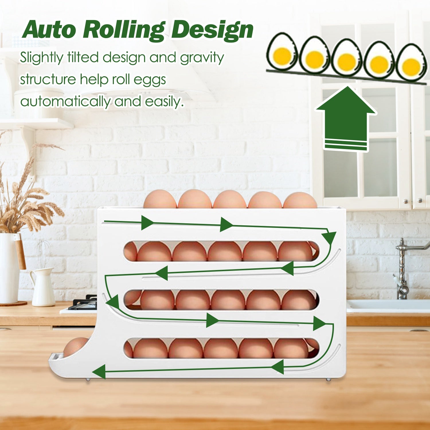 3Pcs 4 Tiers Egg Holder Auto Rolling Fridge Egg Organizer Space-Saving Tilt Refrigerator Egg Dispenser Fridge Roll Down Egg Storage Rack for About 30