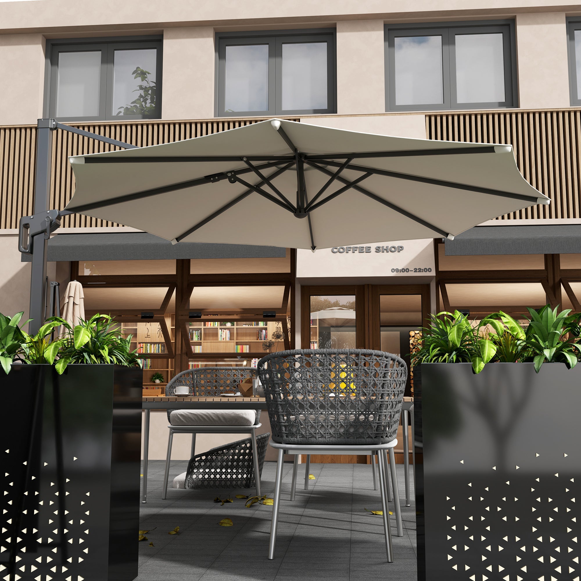 Outsunny 10' Offset Patio Umbrella Cantilever Umbrella with Aluminium Pole 360° Rotation and Tilt Adjustment, White 